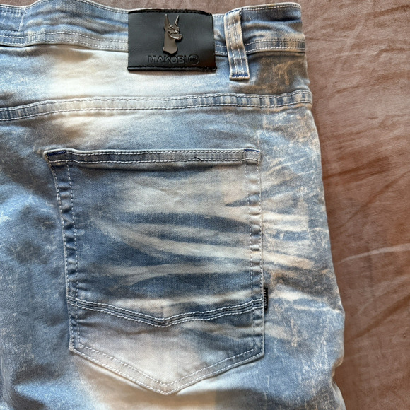 Makobi Jeans Moto Biker Slim Fit Distressed Denim Naxos 42x32 Hip Hop Streetwear - Picture 11 of 15